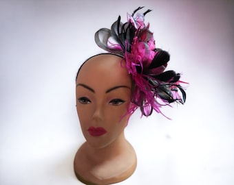 Fascinator Hat, Butterflies Hot Pink & Black Kentucky Derby, Tea Party Hat, Wedding Church Bridal, Easter, Headband or clip,