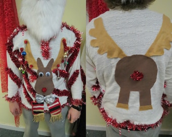 homemade custom 3 d hysterical reindeer tacky ugly christmas sweater wild garland light up mens womens long sleeve - Homemade Tacky Christmas Sweaters homemade custom 3 d hysterical reindeer tacky ugly christmas sweater wild garland light up mens womens long sleeve - Homemade Tacky Christmas Sweaters