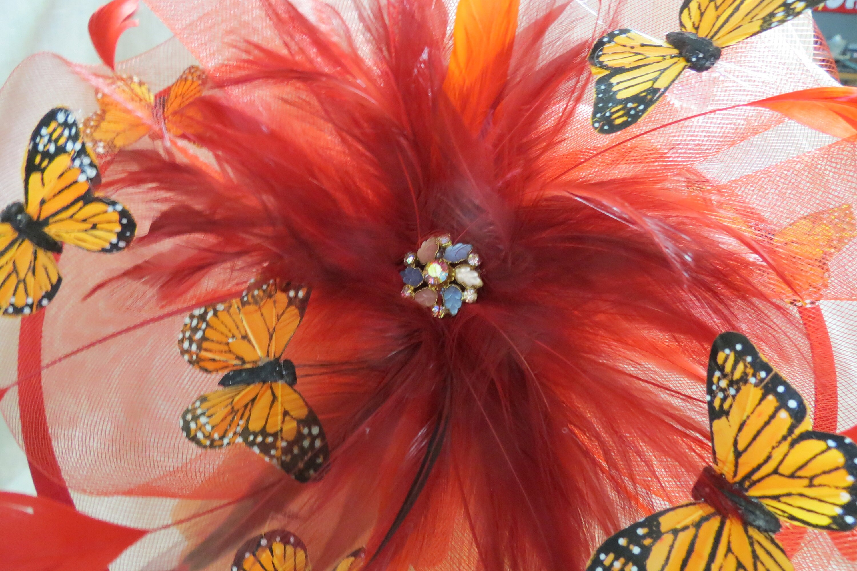 Red Butterfly ? Fascinator Kentucky Derby Hat Orange Fascinator- Butterfly Hat- Derby Day- Mad Hatter  main image 3