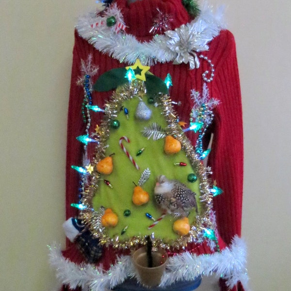 Made to order  Hilarious Partridge in a "Pear" Tree Tacky Ugly Christmas Sweater  Womens Garland, Pears