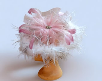 Dusty Rose Fascinator Hat, Ostrich Feather,  Kentucky Derby, Tea Party Hat, Wedding Church Bridal, Easter, Headband