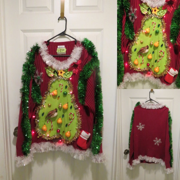 Hilarious Partridge in a "Pear" Tree Tacky Ugly Christmas Sweater  Mens Garland, Pears size S, M, L, XL, XXl, 3x, Made to Order