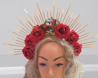 Roses and Horse Crown Hat, Fun and Festive, Race Horse, Roses, Kentucky Derby, Tea Party,  Gold Crown Derby Day, Equine Headband