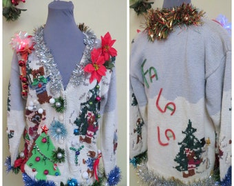 Beary Merry Christmas Cardigan Sweater,  Ugly Teddy Bear Tacky Ugly Christmas Sweater Sz medium Sweater,  womens, Bears on Parade