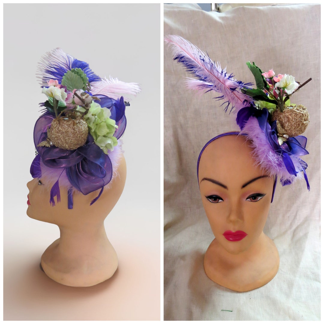 Purple Fascinator Hat, Birds Nest and Feathers, Easter Parade, Tea Party Hat, Easter, Headband