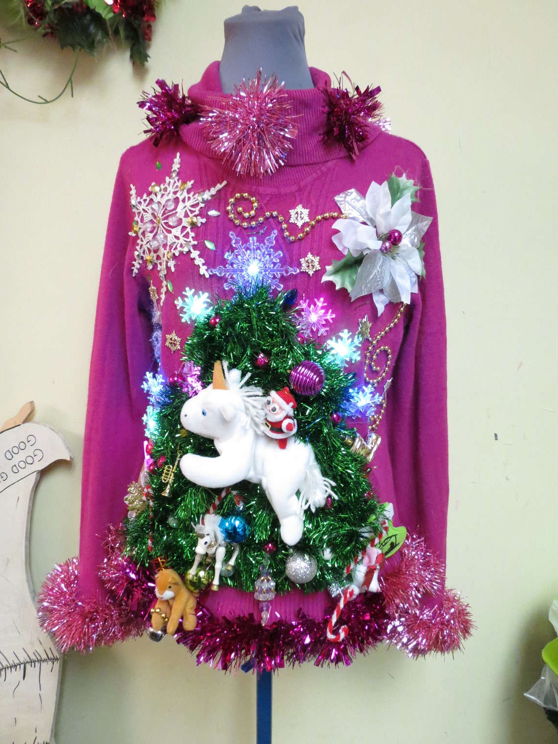 pink unicorn christmas sweater