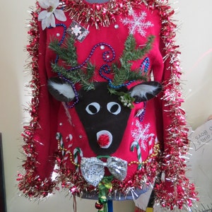 Custom 3-D Reindeer Tacky Ugly Christmas Sweater With Wild - Etsy
