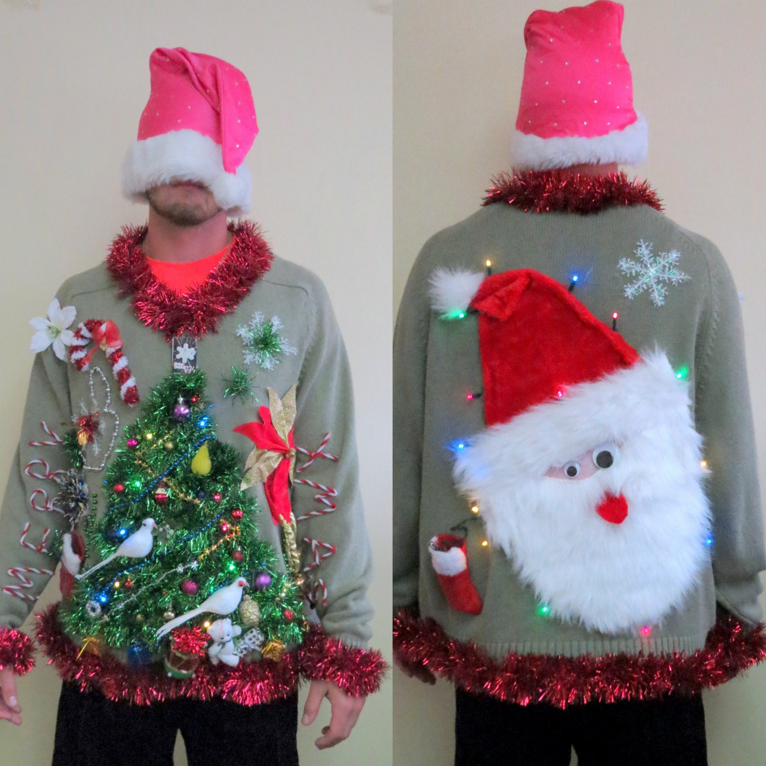 Double Sided Light Up Christmas Sweater Garland 2 doves & a Etsy