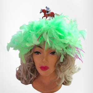 Roses and Race Horse  Hat, Fun and Festive, Horse, Roses, Kentucky Derby, Tea Party,  Derby Day, Equine Hat, apple green Feather trim