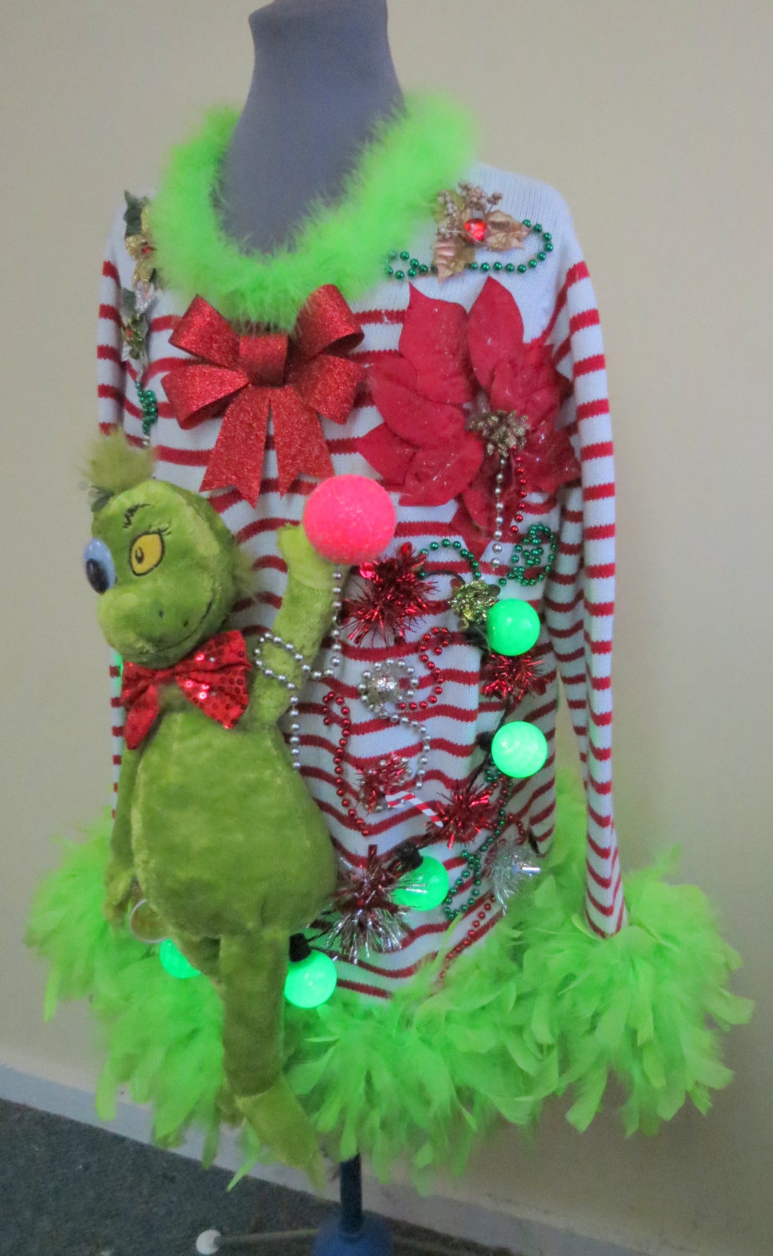 3D Grinch Tacky Ugly Christmas Sweater Mini Dress Light Up Etsy