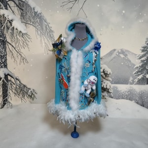 Christmas Pixie 3-d Tacky Ugly Christmas Sweater, Yeti sweater  Feather Foo Foo Trim, Sz 1X  Hooded Cardigan Sweater