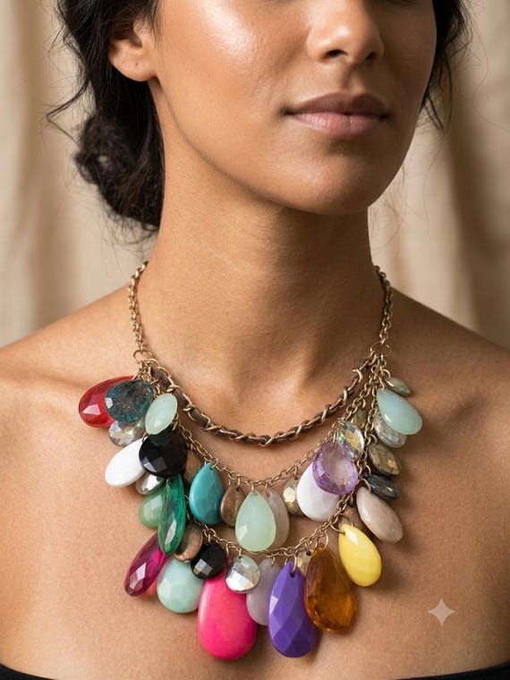 Collana vintage gocce colorate in resina,pezzo unico
