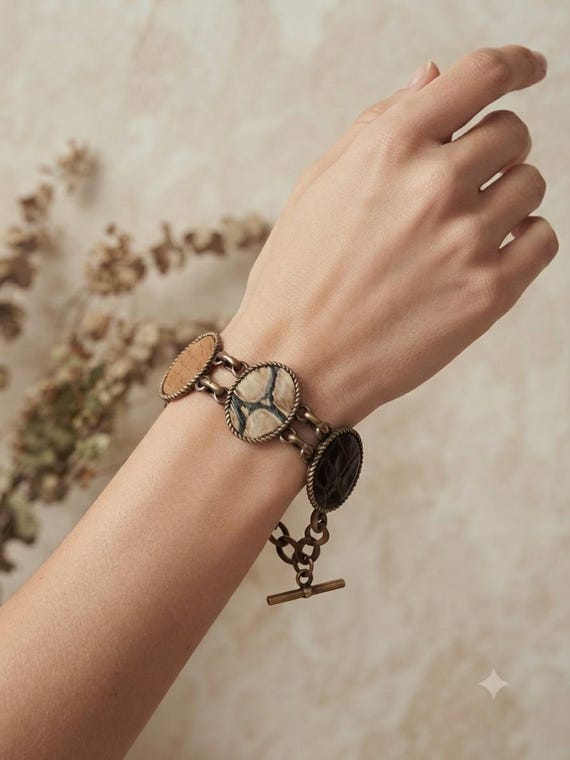 bracciale vintage ottone e pelle cm 23
