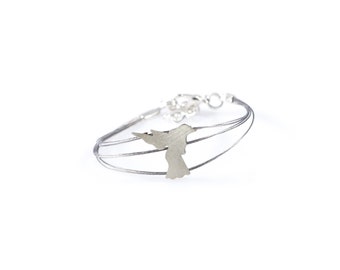 Bracelet avec colibri argenté, bracelet oiseau argenté, Cadeau pour elle