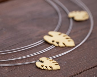 Gold monstera leaves necklace, necklace with gold monstera leaves, Gift for her