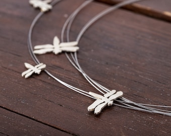 Handmade Alpaca Dragonfly Necklace - Nature Lover Gift