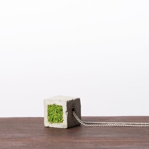 Scandinavian Moss Concrete Pendant on Chain - Unique Geometric Necklace for Her