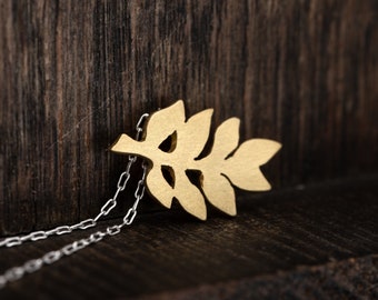 Gold ash leaf necklace, Ash leaf pendant, Gift for her