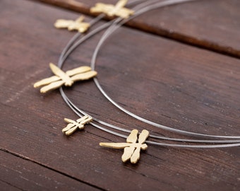 Elegant Dragonfly Jewelry - Unique 5 Charm Gold Necklace, Ready to Gift
