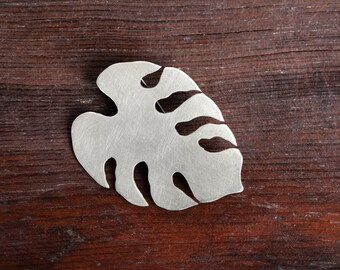 Silver monstera leaf brooch, Monstera brooch, Gift for her