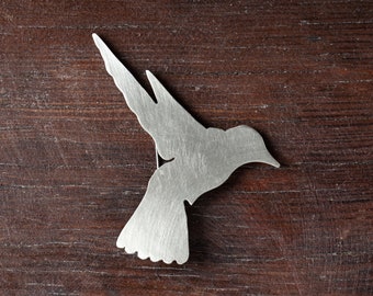 Silver hummingbird brooch, Bird brooch
