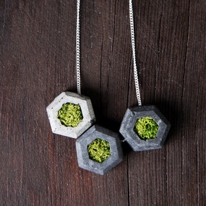 Geometric Concrete Pendant with Moss - Scandinavian Touch, Modern Style