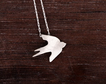 Collier hirondelle en argent, pendentif oiseau, bijoux nature minimalistes
