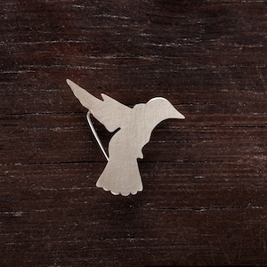 Silver Hummingbird Brooch, Bird Pin, Minimalist Nature Jewelry