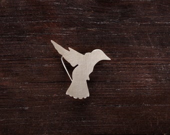 Silver Hummingbird Brooch, Bird Pin, Minimalist Nature Jewelry