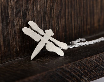 Silver dragonfly necklace, Dragonfly pendant on chain, Gift for her
