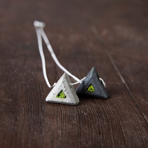 Geometric Concrete Necklace with Moss Detailing -  Modern Jewelry