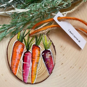 Hand Painted Carrot Christmas Ornament: Rainbow Veggie Tree Decoration