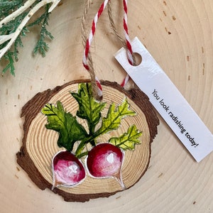 Hand painted Radish Christmas Ornament, holiday decor, Christmas gift, radishes, tree decoration, homemade holiday, pun, vermont, veggies image 1