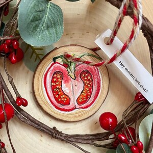 Hand Painted Tomato Christmas Ornament: Veggie Pun Holiday Decor