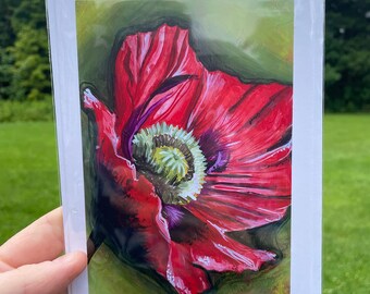 5x7" Poppy Greeting Card, flower card, note, poppy, vermont, garden, letter writing, blank note, mail, red flower card, handmade card
