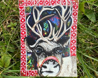 2.5x2" Reindeer Vinyl Waterproof Sticker, christmas sticker, holiday gift, laptop decal, hand illustrated sticker, winter decor, holidays