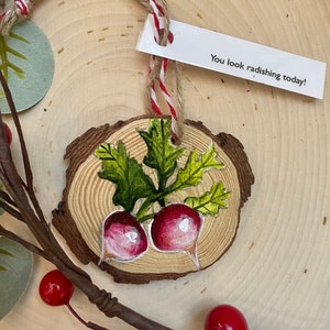 Hand painted Radish Christmas Ornament, holiday decor, Christmas gift, radishes, tree decoration, homemade holiday, pun, vermont, veggies image 2