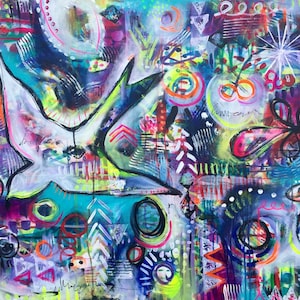 Abstract Bird Print, home decor, wall art, vermont art, colorful art