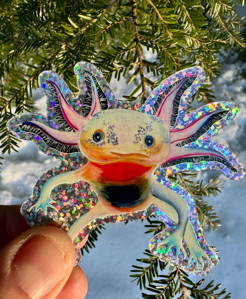 3x3 Vinyl Waterproof Glitter Axolotl Die Cut Sticker, Cute Sticker, Glittery Sticker, Water