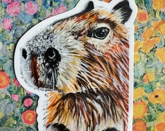 2.5x3" Capybara Waterproof Sticker, laptop sticker, wildlife sticker, vermont sticker, rodent sticker, decal, South America