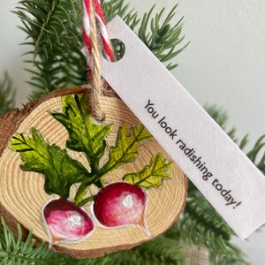 Hand painted Radish Christmas Ornament, holiday decor, Christmas gift, radishes, tree decoration, homemade holiday, pun, vermont, veggies image 4