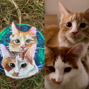 Ornement de peinture d’animal de compagnie personnalisé, peinture en tranches de bois, portrait d’animal de compagnie, chat, chien, cadeau de Noël