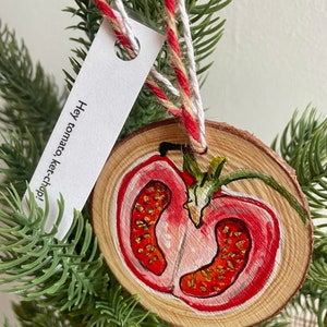 Hand painted Tomato Christmas Ornament, holdiay decor, Christmas gift, veggie, tree decoration, homemade holiday, veggie pun image 5