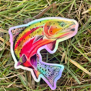 Rainbow Trout Sticker: 2.5x3&quot; Holographic Vinyl Waterproof Decal