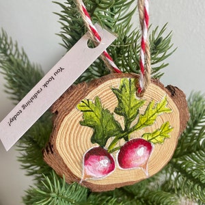 Hand painted Radish Christmas Ornament, holiday decor, Christmas gift, radishes, tree decoration, homemade holiday, pun, vermont, veggies image 3