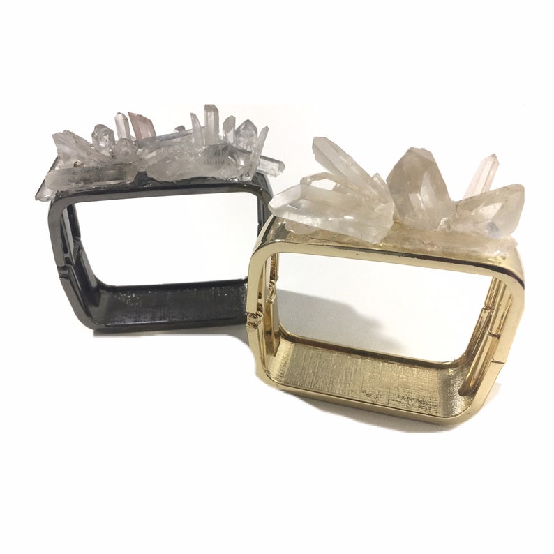 Quartz Crystals Hinge Cuff Bracelet Clear Quartz Terminated Stone