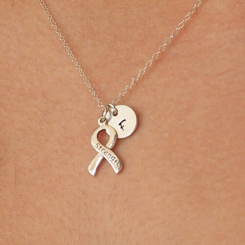 Tiny Cancer Ribbon Necklace sterling Silver Cancer Awareness Etsy
