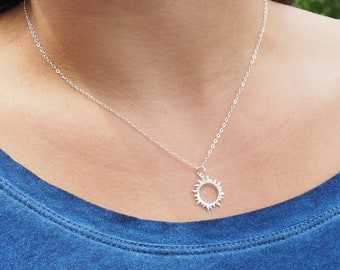 Sterling Silver SUN Necklace • Sterling Silver Sun Necklace • Sterling Silver Celestial Necklace • Layering Necklace • Hammered Sun Necklace
