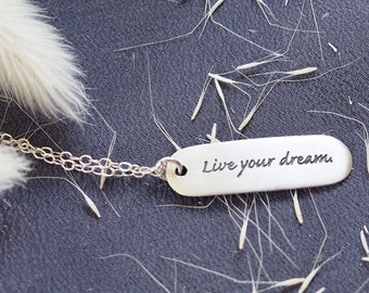 Sterling Silver "LIVE YOUR DREAM" Necklace •  Inspirational Necklace • Sterling Silver Initial Necklace • Motivational Necklace Gift