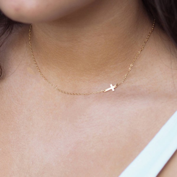 Gold SIDEWAYS CROSS Necklace • Tiny Cross Necklace • Gold Cross Necklace • Dainty Cross Necklace • Dainty Sideways Necklace • Gift for Her